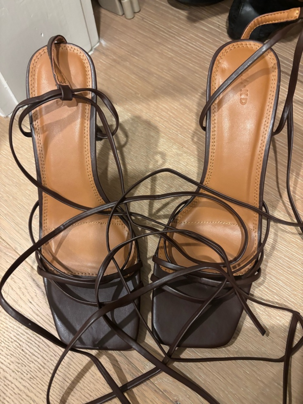Dark Brown Lace-Up Square-Toe Women's Sandals